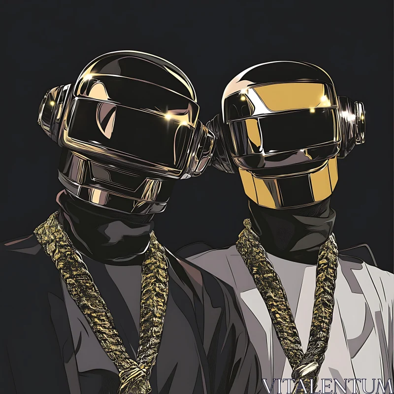 Robotic Figures with Gold Chains AI Image