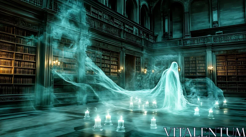 AI ART Ghostly Apparition in Ancient Library