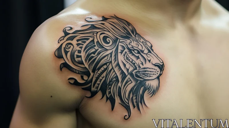 Tribal Lion Shoulder Tattoo AI Image