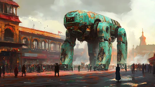 Futuristic Robot in Urban Landscape