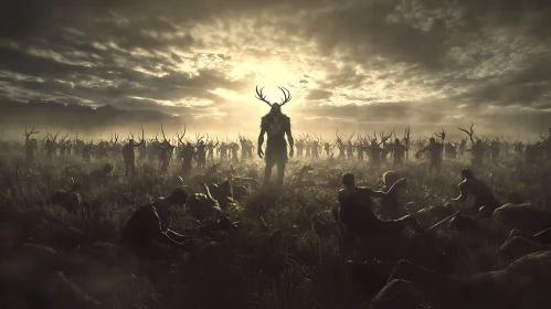 Eerie Gathering of Antlered Figures