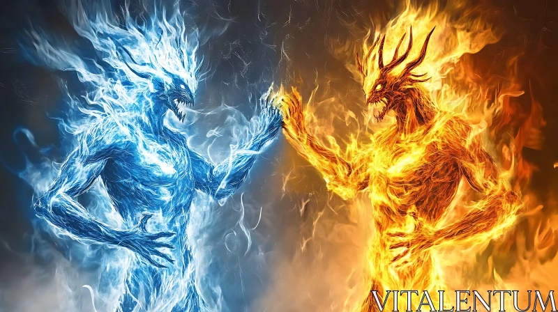 AI ART Elemental beings of fire and ice