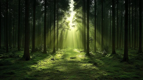 Sunlight Filtering Through Forest Trees