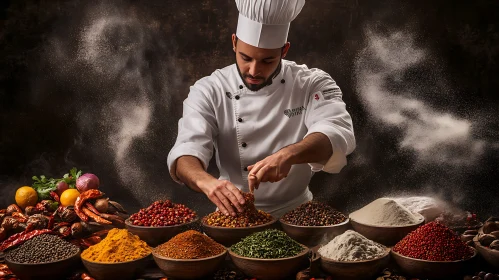 Master Chef with Colorful Spices