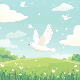 Soaring Dove Illustration: Sky and Field