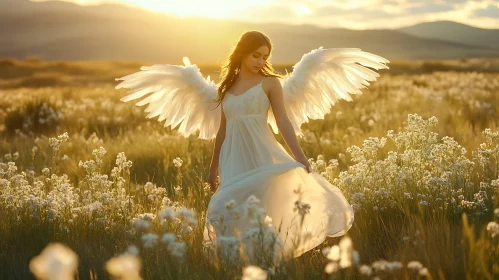 Woman with Wings in a Field