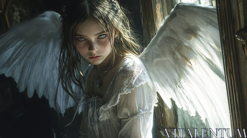 AI ART Young Angel with Piercing Gaze