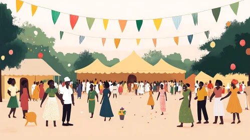 Joyful Celebration with People and Tents