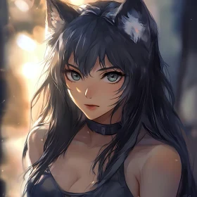 Anime Wolf Girl with Piercing Gaze