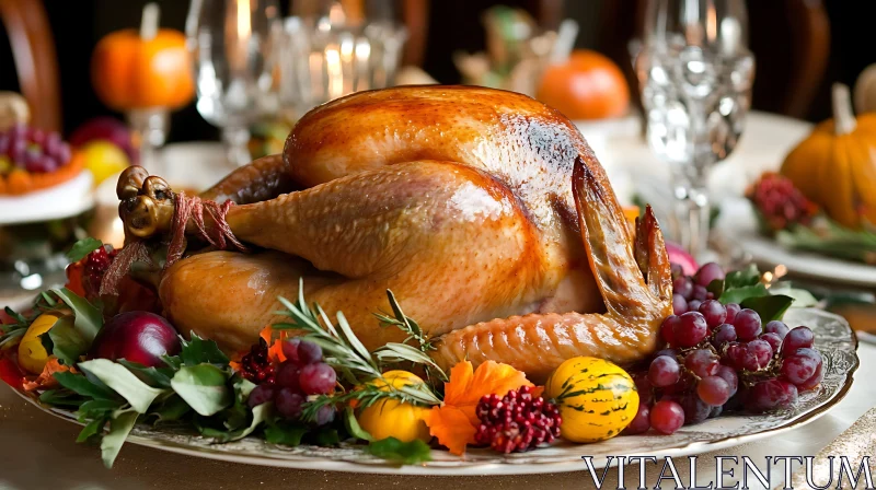 Festive Thanksgiving Turkey with Grapes and Pumpkins AI Image