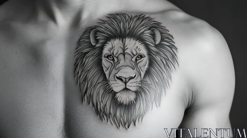 Intricate Lion Head Tattoo on Chest AI Image