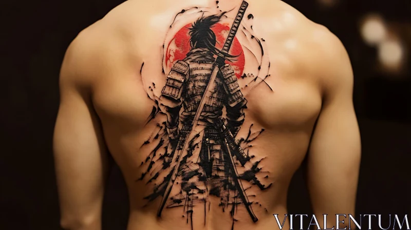 Samurai and Red Sun Backpiece Tattoo Art AI Image