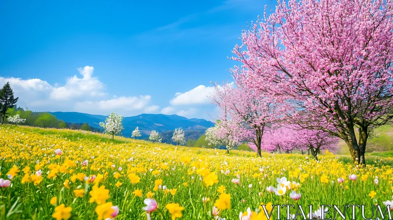 AI ART Pink Trees and Yellow Flower Meadow