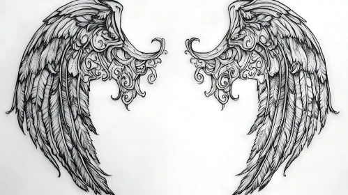 Monochrome Wings Art - Angelic Feather Illustration