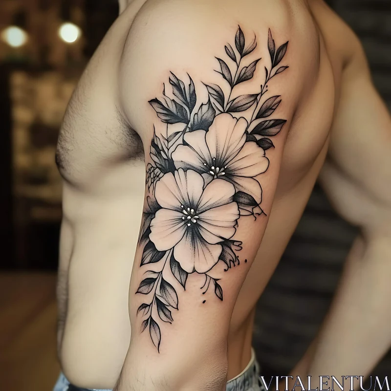 Detailed Floral Tattoo in Black and Gray AI Image