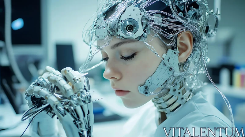 Human-Cyborg Fusion in Future Tech Lab AI Image