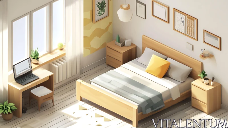 AI ART Sunlit Bedroom with Minimalist Furniture