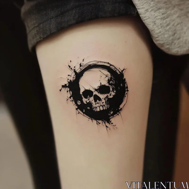 Grunge Skull Tattoo on Thigh AI Image