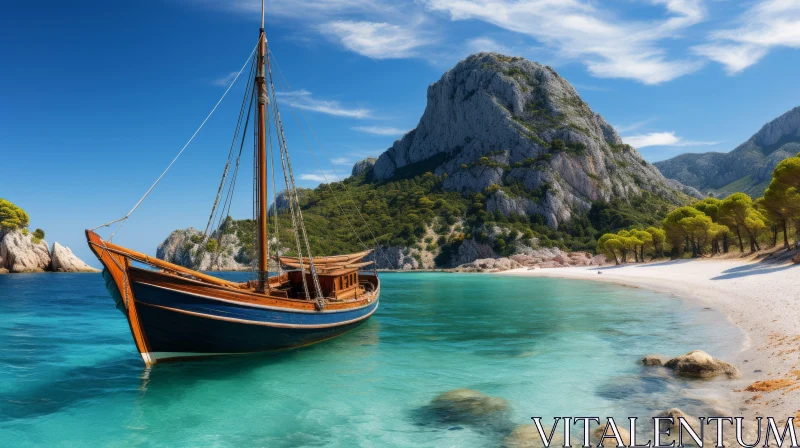 Boat in Front of Blue Sea: A Captivating Nature Scene AI Image