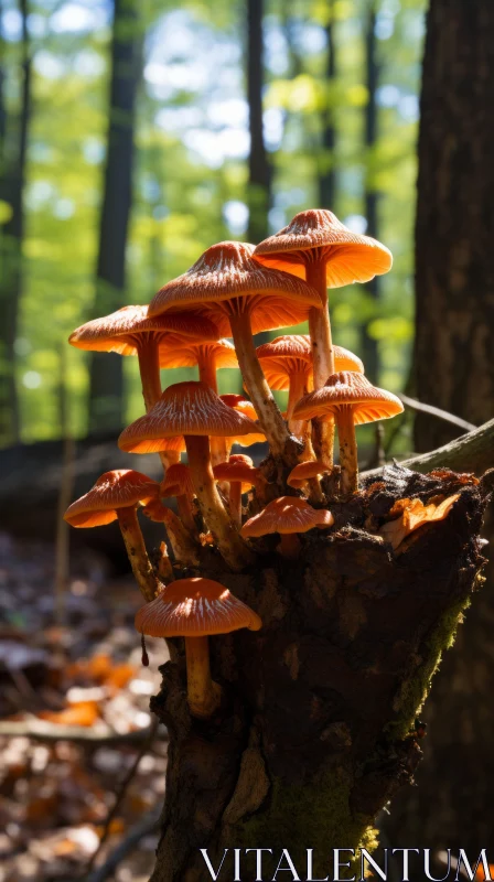 Bright Orange Mushrooms in Forest Setting: A Study in Transience AI Image