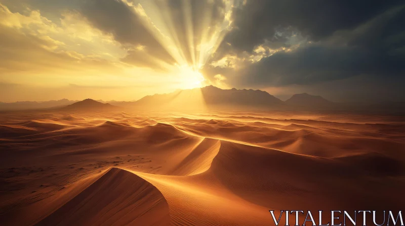 AI ART Golden Sunset Over Desert Dunes