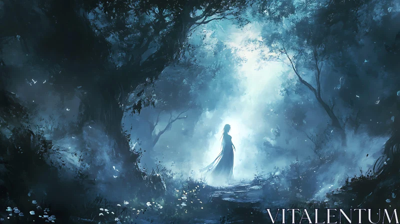 Mystical Forest Scene with Woman AI Image