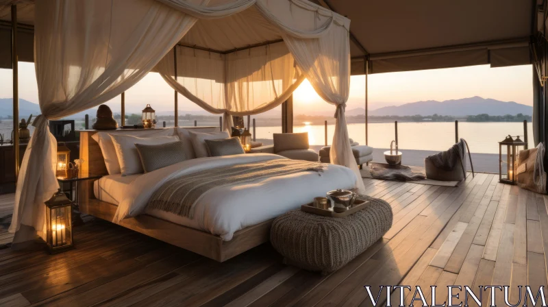 Captivating Visual Storytelling of a Canopy Bed on a Deck AI Image