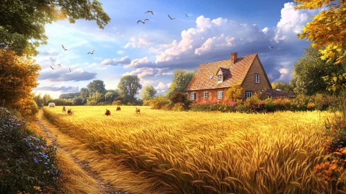 Rural Landscape with Wheat Field and House