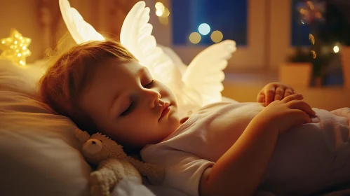 Serene Sleep: Angelic Child with Teddy Bear