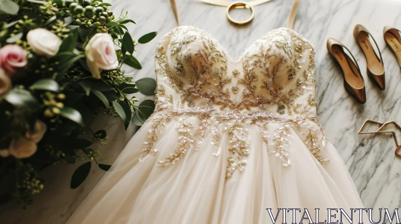 Exquisite Wedding Dress with Sweetheart Neckline and Gold Beading AI Image