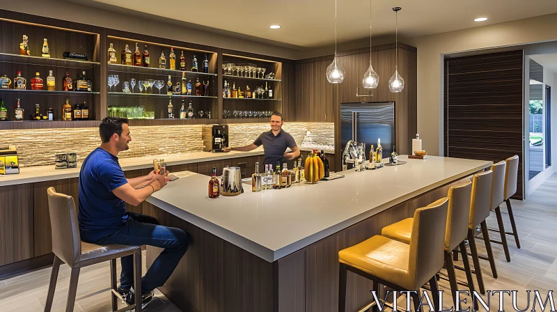 Modern Home Bar with Customer and Bartender AI Image