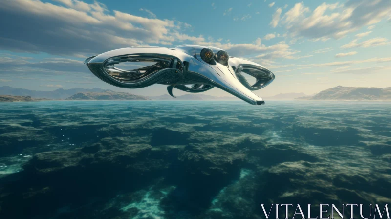 Futuristic Oceanic Vista: Seapunk Biomorph Spacecraft Art AI Image