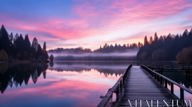Misty Lake Sunset: A Serene Autumn Evening AI Image