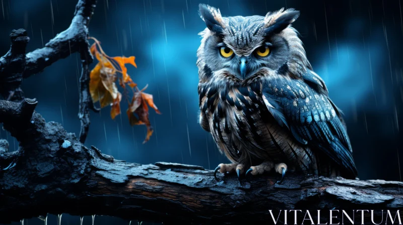 Owl in the Rain: Surrealistic Nature Wallpaper AI Image