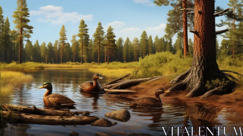 Realistic Rendering of Ducks on River | Prehistoricore Murals AI Image