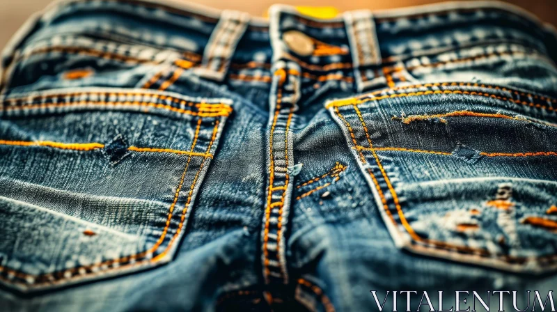 Stylish Blue Jeans with Orange Stitching | Worn Look | Well-lit Image AI Image