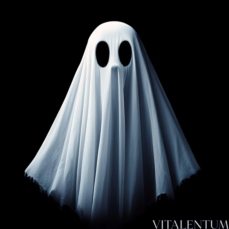 Ghostly White Sheet Figure on Black Canvas AI Image