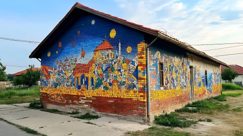 Vibrant Mural on Side of Rustic Building