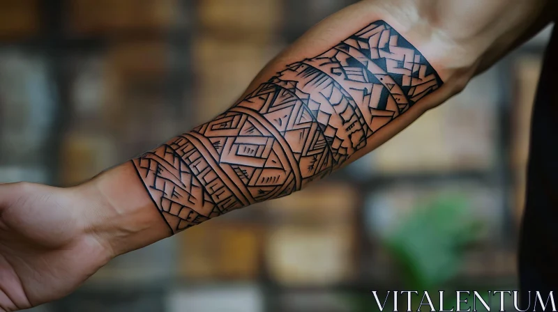 Detailed Forearm Tattoo with Geometric Patterns AI Image