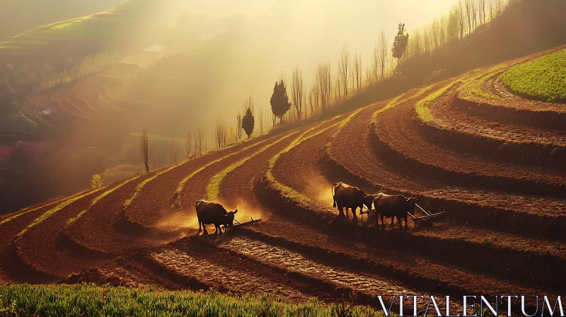 Agricultural Terraces with Cattle AI Image