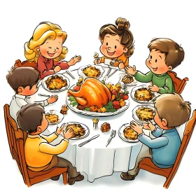 Cartoon Thanksgiving Dinner with Family