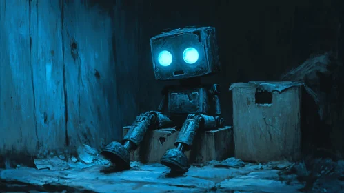 Blue Robot in Despair Digital Art