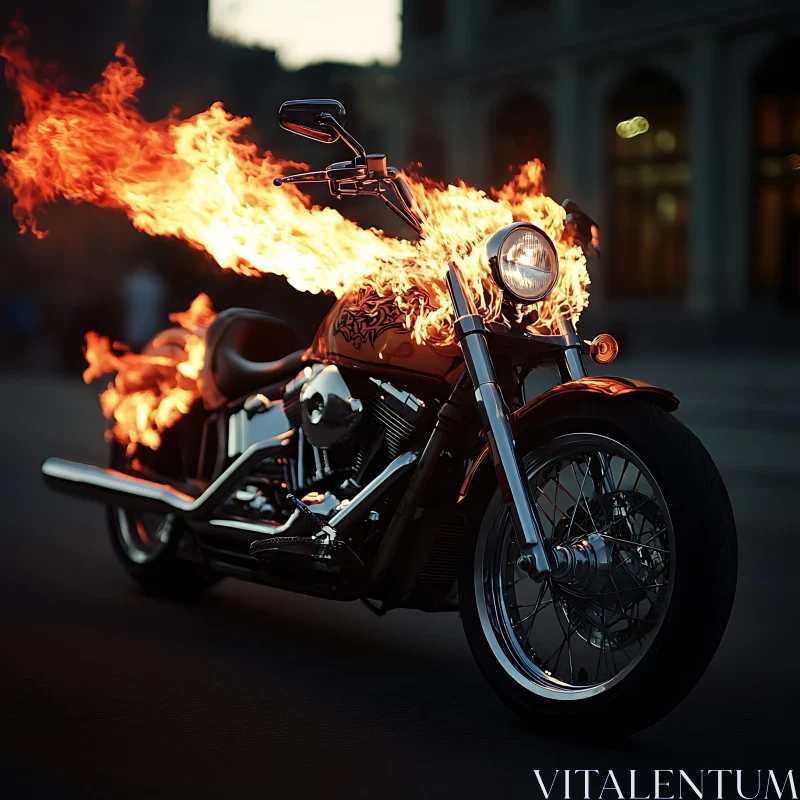 Motorcycle Ablaze: A Spectacle of Fire AI Image