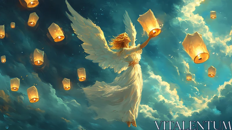 Angel in the Sky with Lanterns AI Image