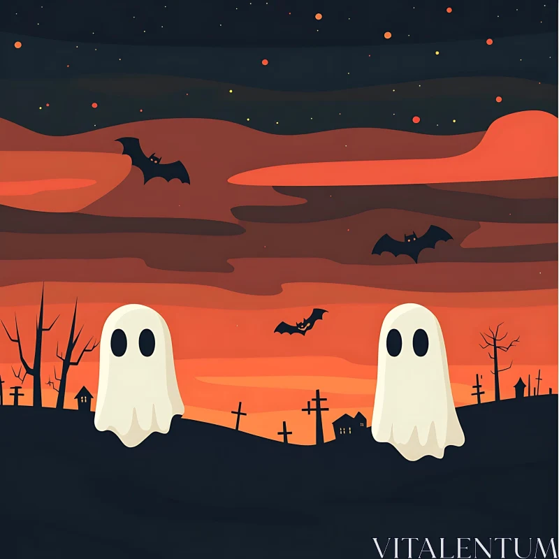 AI ART Halloween Night with Friendly Ghosts