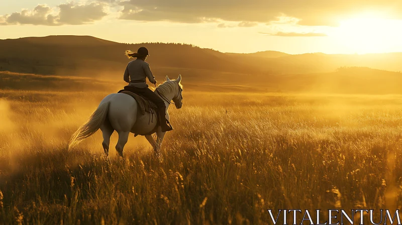 AI ART Golden Field Ride: Horseback Adventure at Sunset