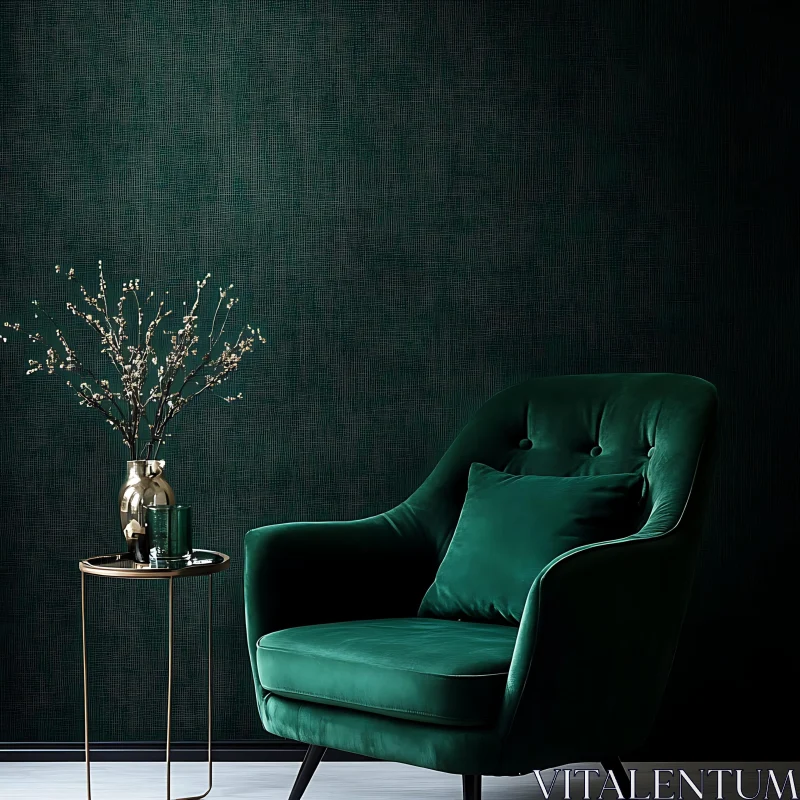 AI ART Velvet Armchair in Emerald Green Room