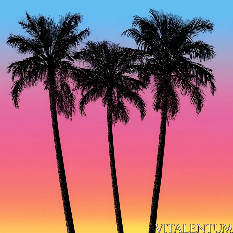 AI ART Sunset Palm Trees Silhouette