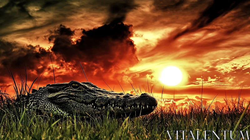 AI ART Sunset Alligator Portrait