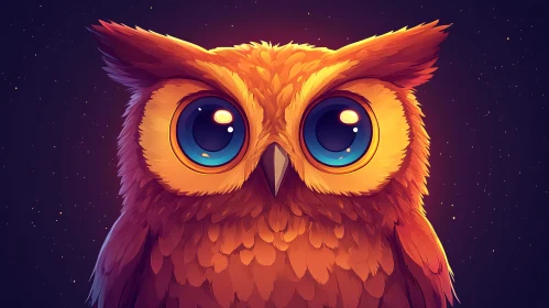 Illustrated Night Owl with Glowing Eyes